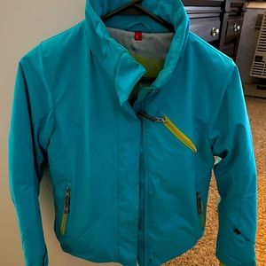 Teal blue girls Spyder ski jacket size 10 with pockets